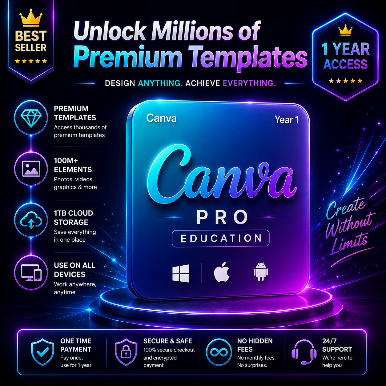 CANVA PRO LIFETIME ACCESS 🚀, INSTANT EMAIL DELIVERY ⚡, 1M+ PREMIUM ASSETS 💎 & 400,000+ TEMPLATES 🎨, DIGITAL DOWNLOAD 📥