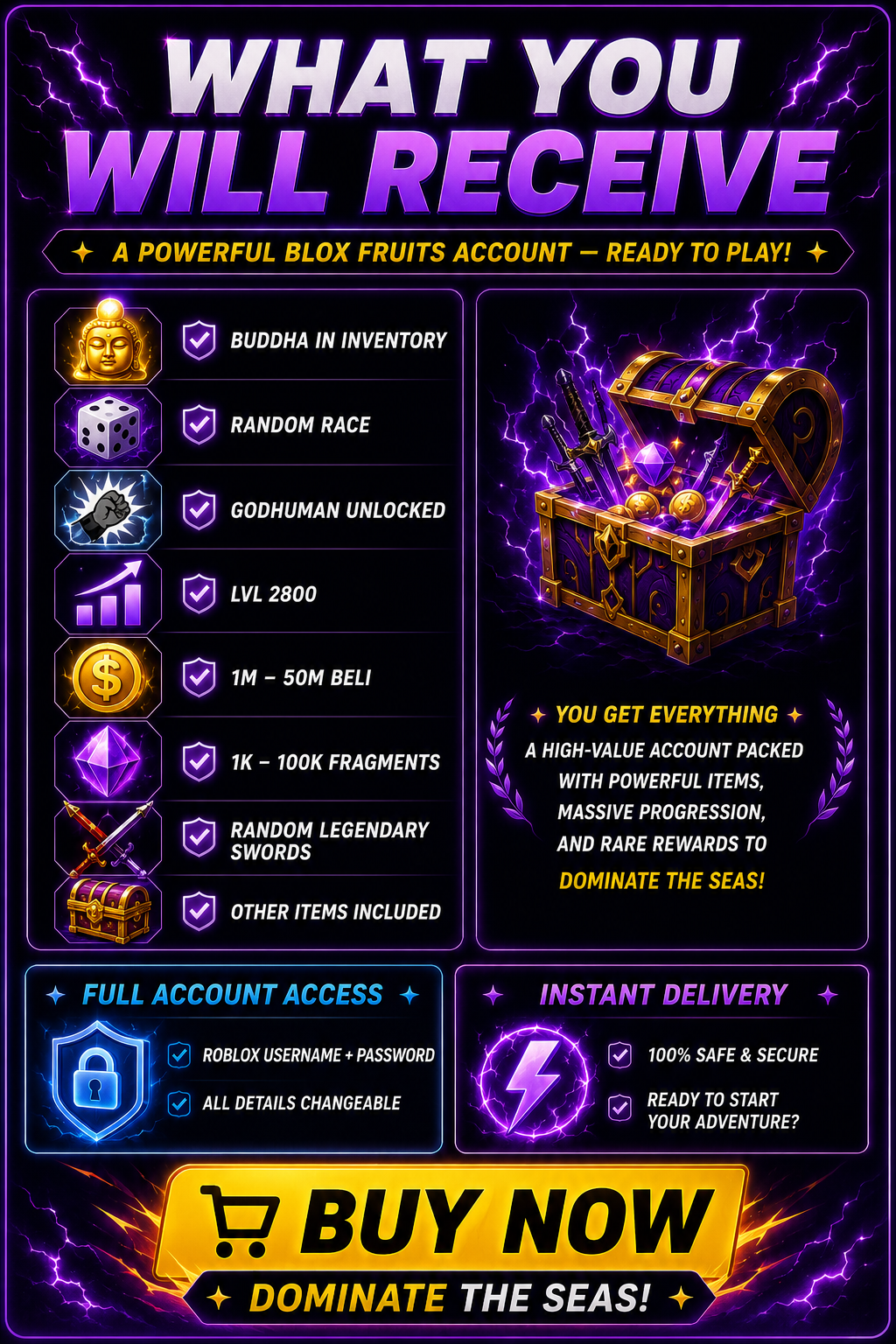 🟡 BLOX FRUITS MAX LEVEL ACCOUNT (2800) 🟡🧘‍♂️ BUDDHA 🧘‍♂️🥊 GODHUMAN 🥊 📧 MAIL UNVERIFIED 📧